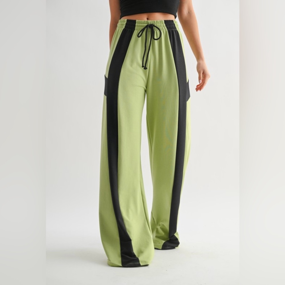WinWin Olive Green and Black Wide Leg Pants